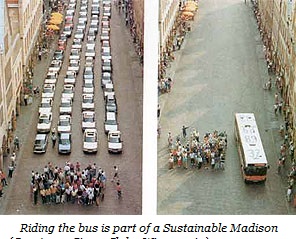 space requirement of bus vs automobile